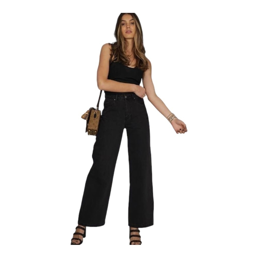 REFUGE DENIM WIDE LEG JEANS FULL HIGH RISE WAIST - BLACK (B1)